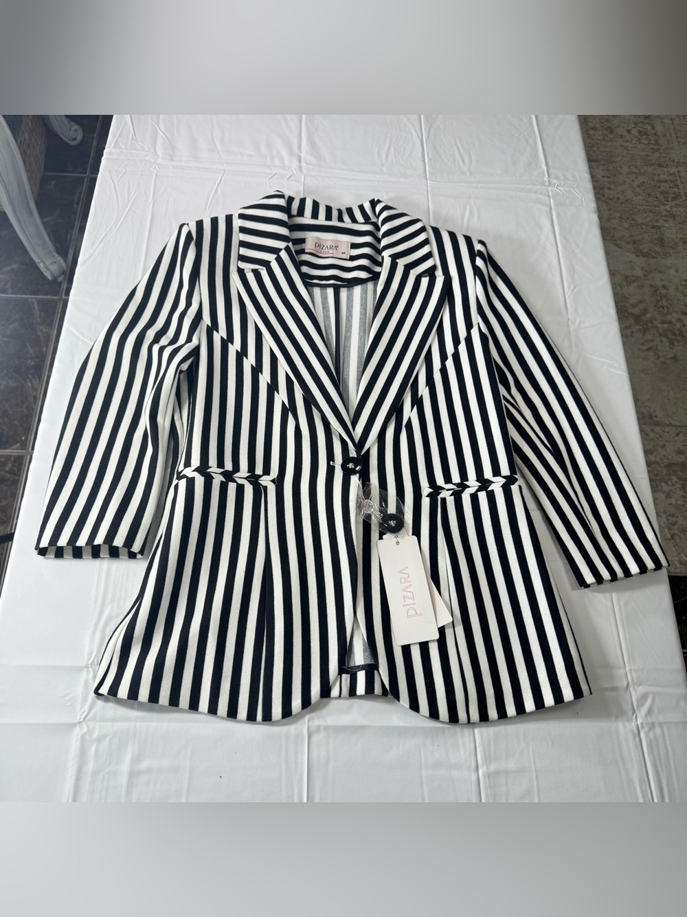 Pizara Line NWT Black White Striped Blazer Jacket EU 40 Tailored (US 8)